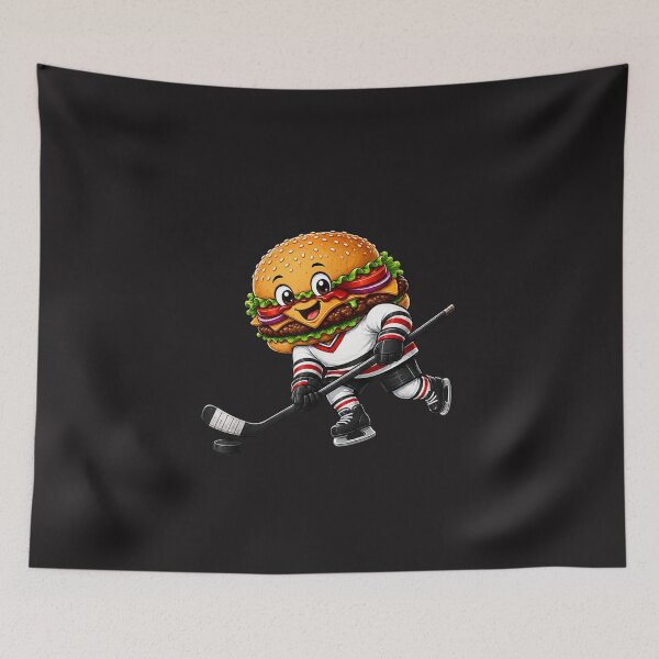 Item preview, Funny Hockey Burger Cartoon Character Cute Fast Food Hockey Player designed and sold by kiralynstration.