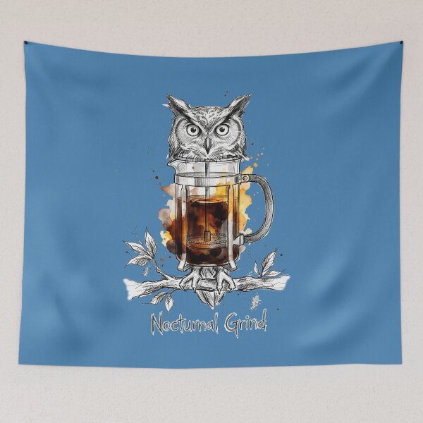 Item preview, Nocturnal Grind: The Coffee French Press Owl Illustration designed and sold by SoulPT.
