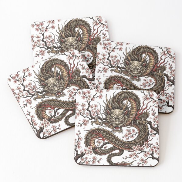 Item preview, Ukiyo-e Dragon and Cherry Blossoms Japanese Traditional Art designed and sold by vekotpu.