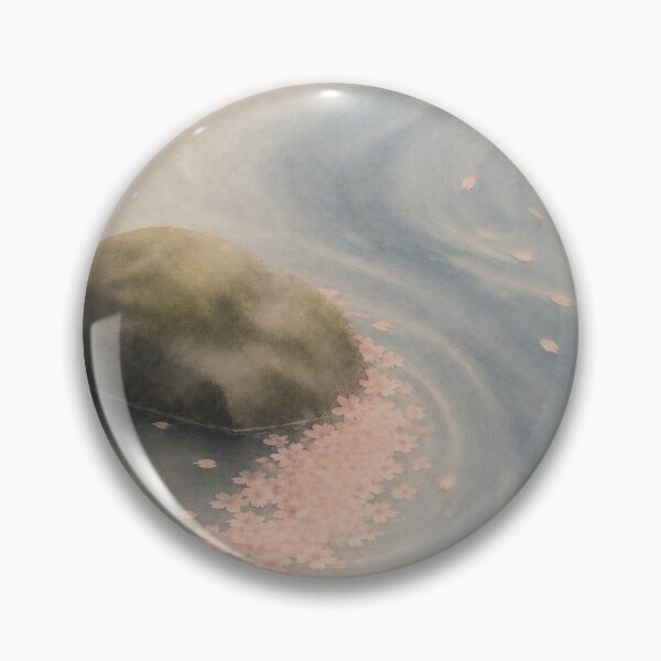 Item preview, Floating Blossoms Wall Art Print – Japandi Japanese Sumi-e Poster, Cherry Petals Mossy River Stone, Zen Minimalist Decor, Winding Stream, Made by Japanese Artist in Japan designed and sold by SereniBloom.