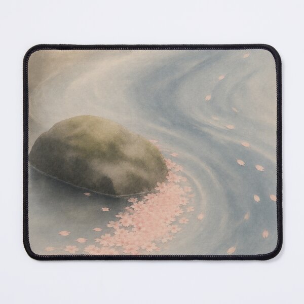 Item preview, Floating Blossoms Wall Art Print – Japandi Japanese Sumi-e Poster, Cherry Petals Mossy River Stone, Zen Minimalist Decor, Winding Stream, Made by Japanese Artist in Japan designed and sold by SereniBloom.