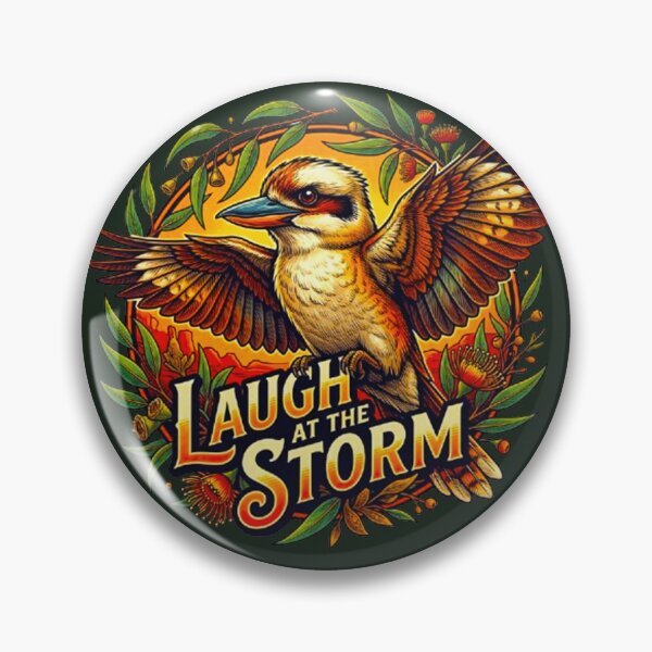 Item preview, Laugh At The Storm Kookaburra Vintage Australian Outback Retro Badge designed and sold by MT-Hub | Art for Every Soul.