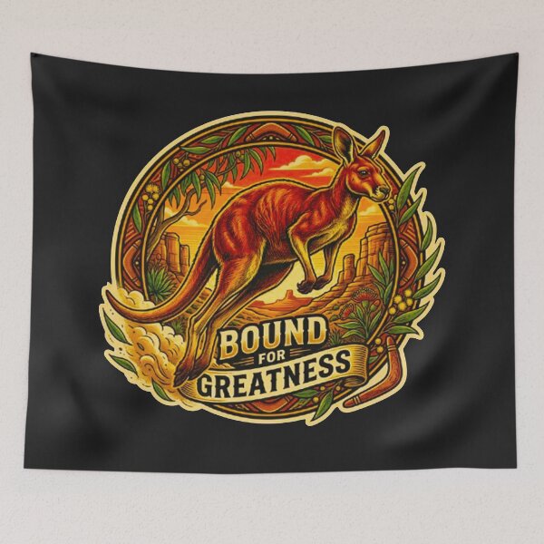 Item preview, Bound For Greatness Kangaroo Vintage Australian Outback Retro Badge designed and sold by MT-Hub | Art for Every Soul.