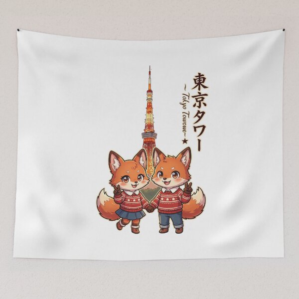 Item preview, Cute Foxes at Tokyo Tower - Matching Winter Sweater Chibi Travel Art designed and sold by TaiwanMemory.