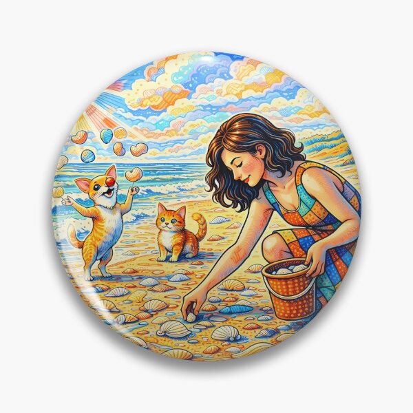 Item preview, Girl Collecting Shells with Cat and Juggling Dog designed and sold by M-Y-A-R-T-.