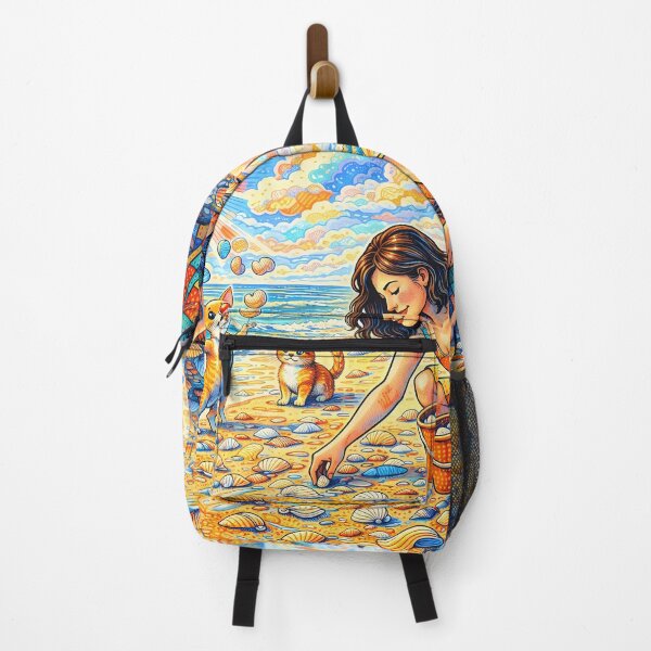 Item preview, Girl Collecting Shells with Cat and Juggling Dog designed and sold by M-Y-A-R-T-.