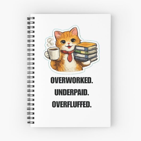 Item preview, OVERWORKED. UNDERPAID. OVERFLUFFED. Funny Cat Office Design designed and sold by DailyQuestPrint.