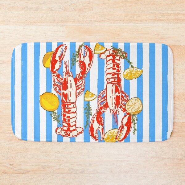 Item preview, Colorful Blue Coastal Stripes Lobster Lemon Mediterranean Summer Mood designed and sold by MaiZephyr.