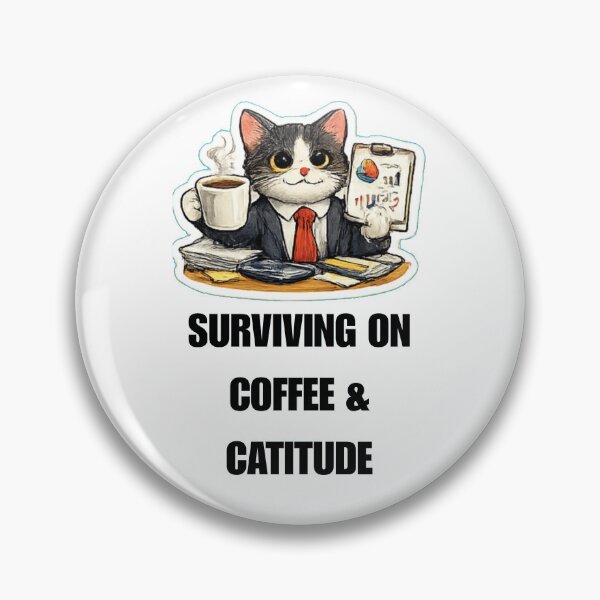 Item preview, SURVIVING ON COFFEE & CATITUDE office cat design designed and sold by DailyQuestPrint.