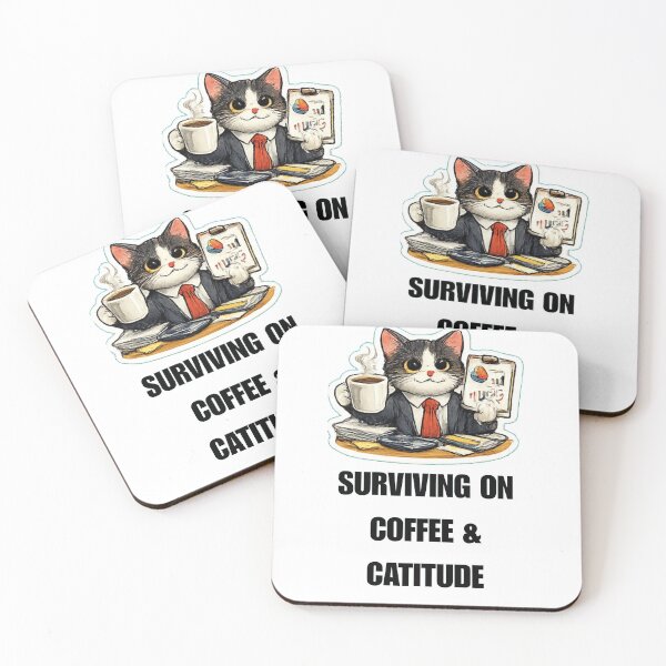 Item preview, SURVIVING ON COFFEE & CATITUDE office cat design designed and sold by DailyQuestPrint.