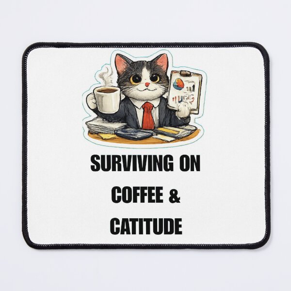 Item preview, SURVIVING ON COFFEE & CATITUDE office cat design designed and sold by DailyQuestPrint.