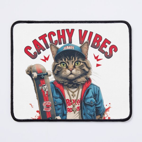Item preview, Catchy Vibes Skater Cat Hip Hop Streetwear Funny Cool Cat With Skateboard Urban Graphic Tee designed and sold by Madhav Creations Studio.