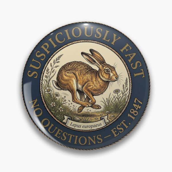 Item preview, Suspiciously Fast No Questions Hare Club Humor Badge designed and sold by CalmCapy Co.