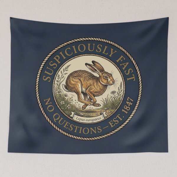 Item preview, Suspiciously Fast No Questions Hare Club Humor Badge designed and sold by CalmCapy Co.