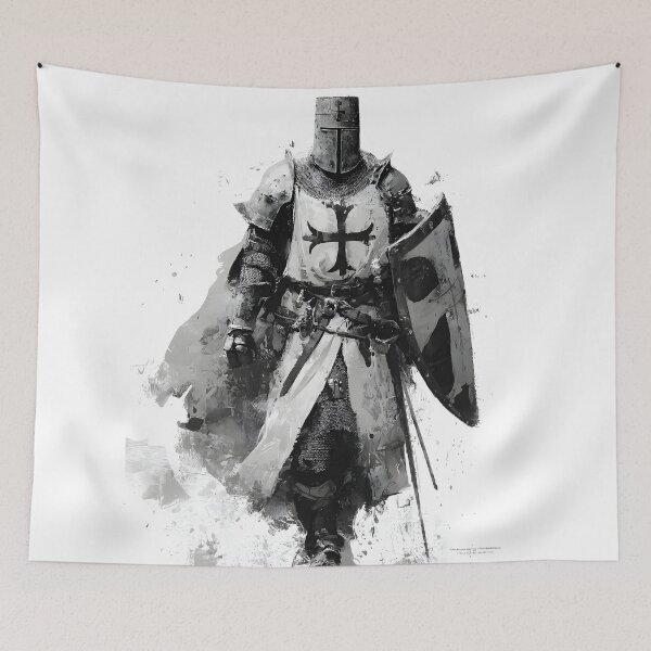 Item preview, Crusader Knight With Shield Medieval Armor Helmet Warrior Art designed and sold by GrinGalore.