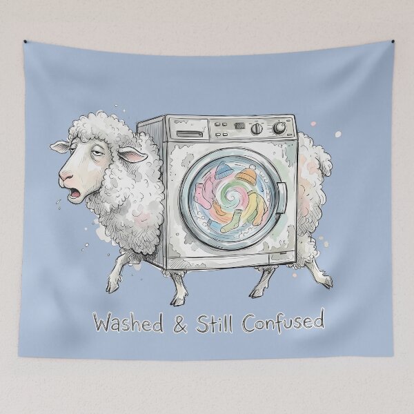 Item preview, Washed & Still Confused: Funny Sheep Laundry Illustration designed and sold by SoulPT.