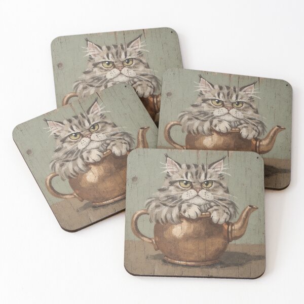 Item preview, Disapproving Ragamuffin Cat Wedged in a Copper Teapot Folk Art designed and sold by PictorialWhimsy.