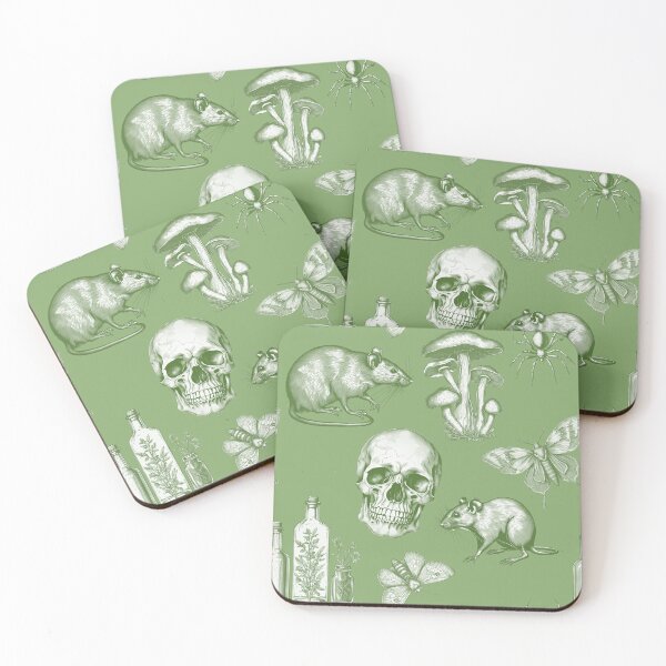 Item preview, Rat and Skull a Light Gothic Green Goblincore Pattern for Summerween and Halloween  designed and sold by CanisArtStudio.