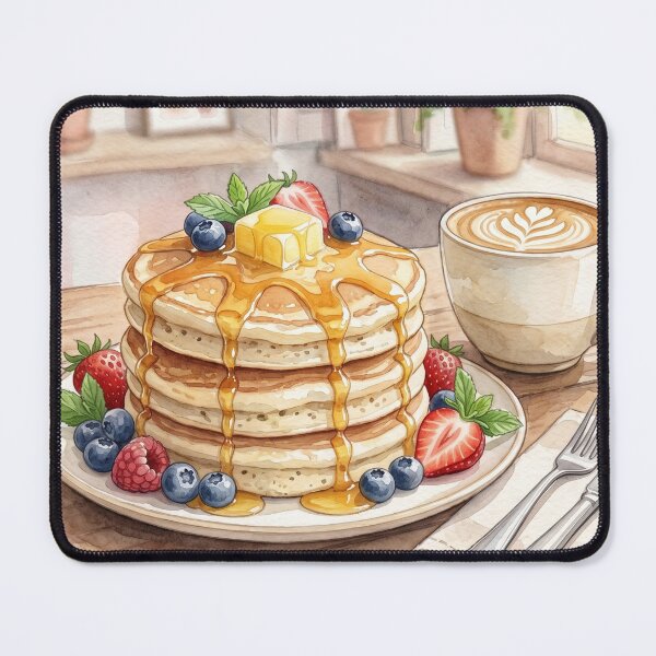 Item preview, Cozy Morning Pancakes Stack and Latte Watercolor designed and sold by Itjung-Room.