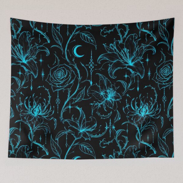 Item preview, Neon Cyan Floral Moon Pattern designed and sold by Owcomm.