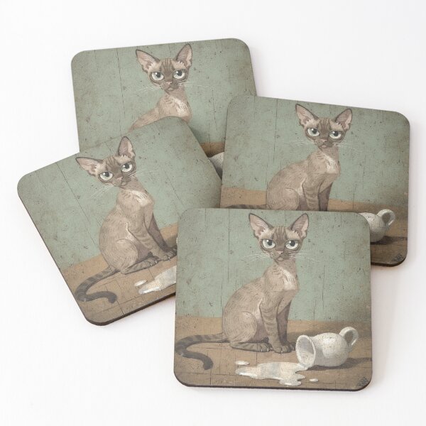 Item preview, Wide-Eyed Oriental Shorthair Beside a Spilled Milk Jug Folk Art designed and sold by PictorialWhimsy.