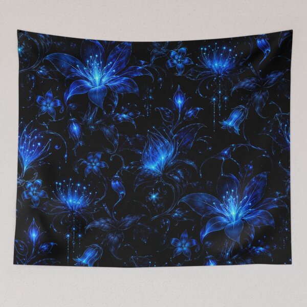 Item preview, Glowing Neon Blue Floral Pattern designed and sold by Owcomm.