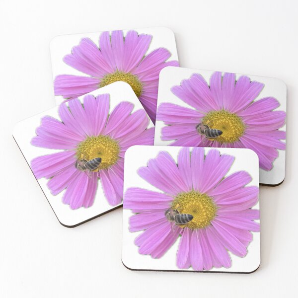 Item preview, Vibrant Pink Aster Flower with Honeybee Cutout designed and sold by BalkanBloom.