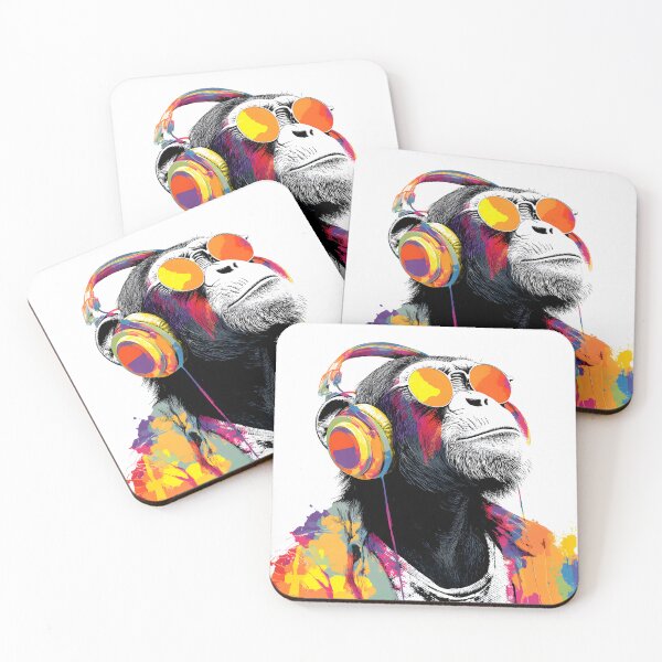 Item preview, DJ Monkey Aesthetic Ape With Colorful Headphones And Glasses designed and sold by GrinGalore.