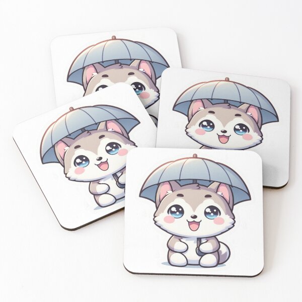 Item preview, Cute Husky Rain Sticker-Kawaii Dog with Umbrella Cartoon  designed and sold by carestazafeli.