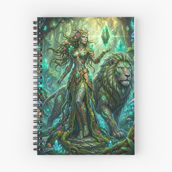Item preview, Earth Goddess & Rune‑Lion – Enchanted Forest Sovereign Fantasy Art designed and sold by Divinedesignbydulce.