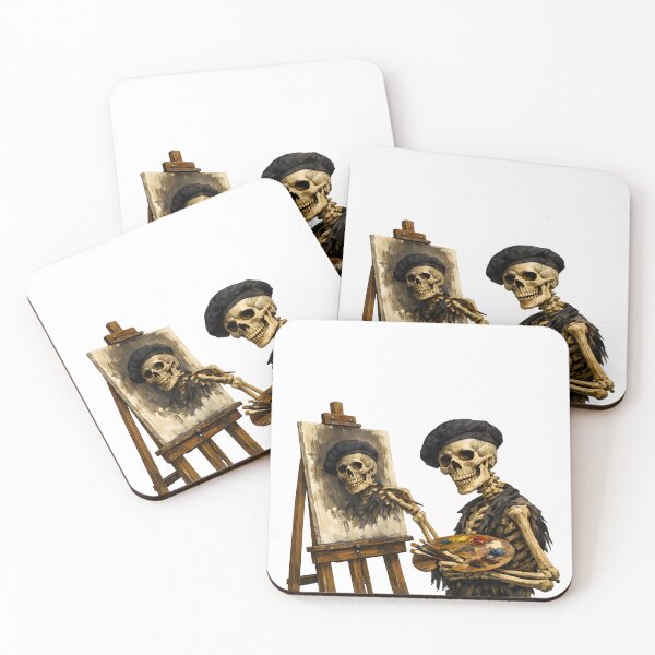 Item preview, Skeleton Artist Painting Macabre Self Portrait designed and sold by Artmares.