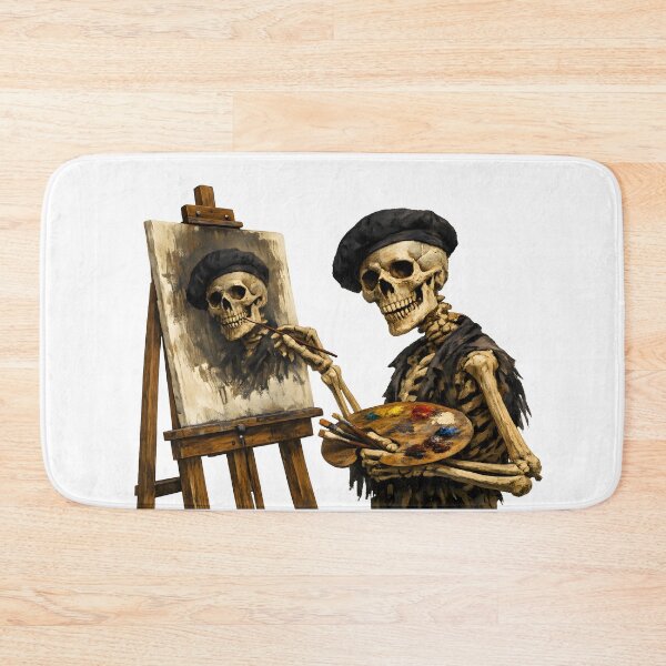 Item preview, Skeleton Artist Painting Macabre Self Portrait designed and sold by Artmares.
