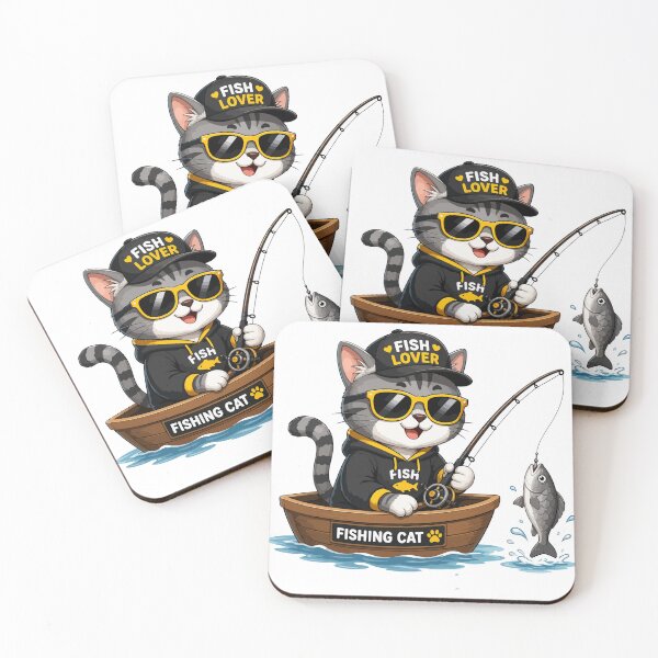 Item preview, Fishing Cat Fish Lover Cute Cat Fishing in Boat Illustration designed and sold by banglalook.