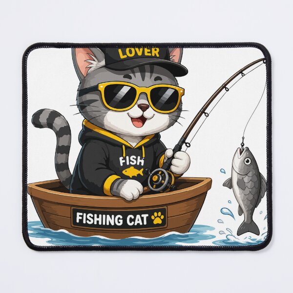 Item preview, Fishing Cat Fish Lover Cute Cat Fishing in Boat Illustration designed and sold by banglalook.