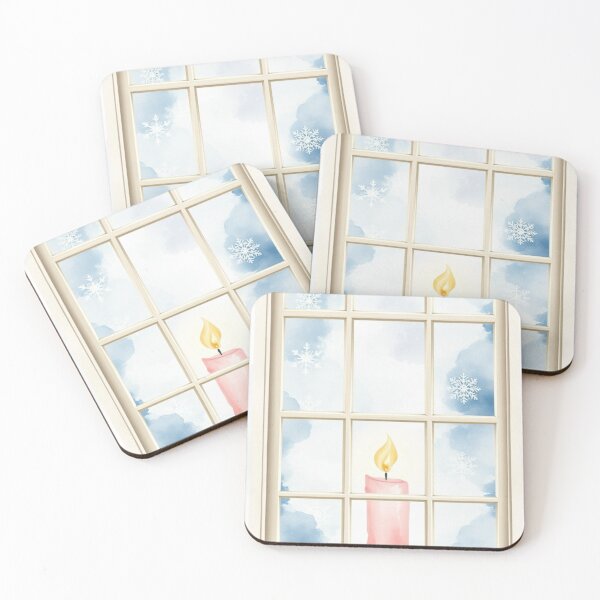 Item preview, Cozy Winter Window Pane Candle Watercolor designed and sold by Vida e Arte.