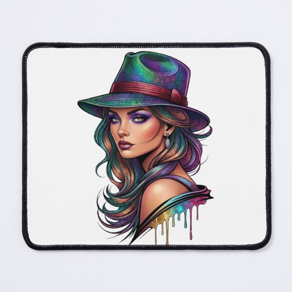 Item preview, Mystic Rainbow Woman Portrait | Colorful Boho Hat Art | Vibrant Fantasy Girl Illustration designed and sold by Akseries.