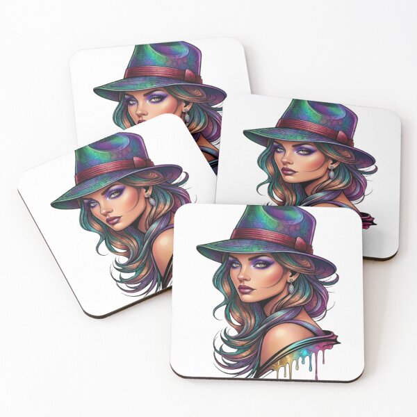 Item preview, Mystic Rainbow Woman Portrait | Colorful Boho Hat Art | Vibrant Fantasy Girl Illustration designed and sold by Akseries.