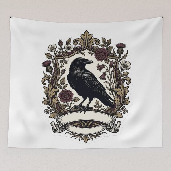 Item preview, Raven Botanical Crest Gothic Nature Emblem designed and sold by StickyGuys.