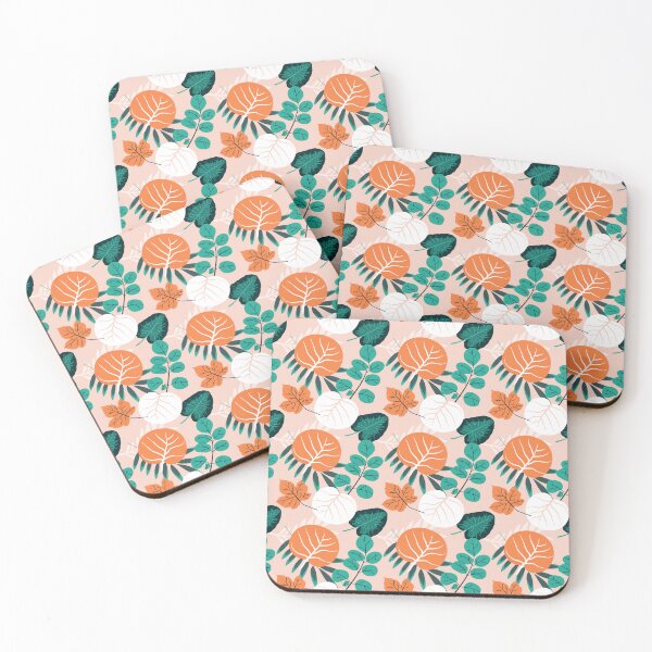 Item preview, Botanical Leaf Pattern Orange Teal Autumn Nature designed and sold by Zaya_art.