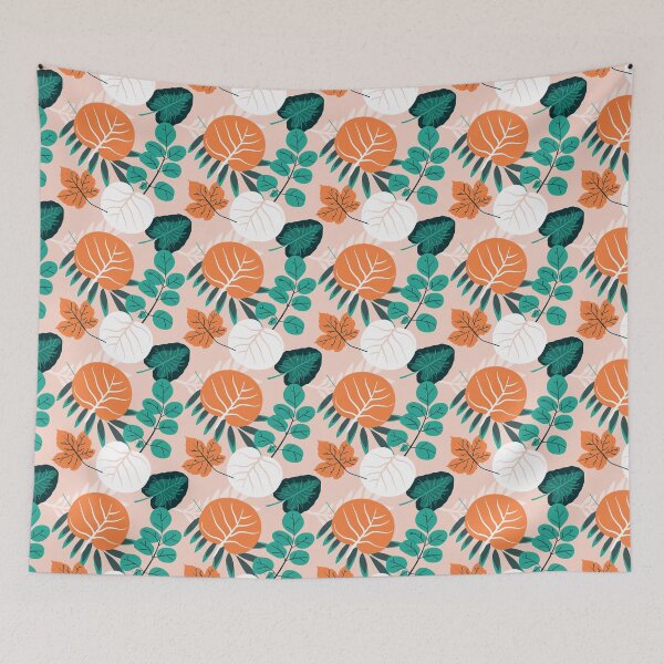 Item preview, Botanical Leaf Pattern Orange Teal Autumn Nature designed and sold by Zaya_art.