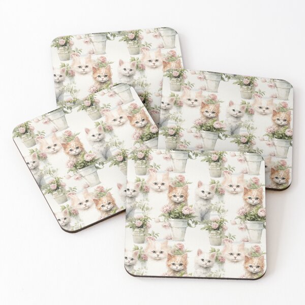 Item preview, Shabby Chic Kitten Floral Watercolor Pattern designed and sold by Canvas-Whispers.