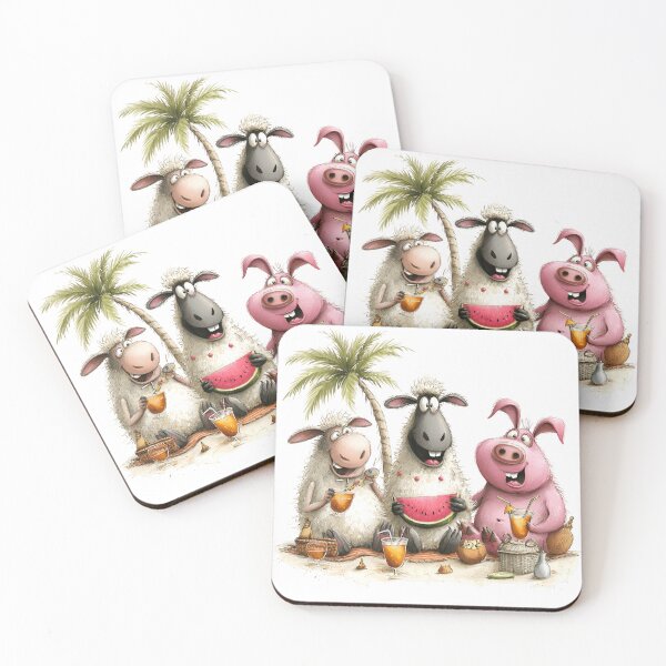 Item preview, Tropical Summer Picnic Sheep & Pig Cartoon with Watermelon designed and sold by GlimmerAura.
