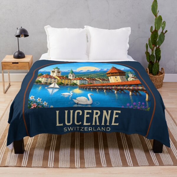 Item preview, Lucerne Vintage Travel Illustration designed and sold by HomeLivingCo.