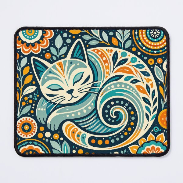 Item preview, Sleeping Folk Cat – Retro Boho Floral Garden designed and sold by ArtByBoya.