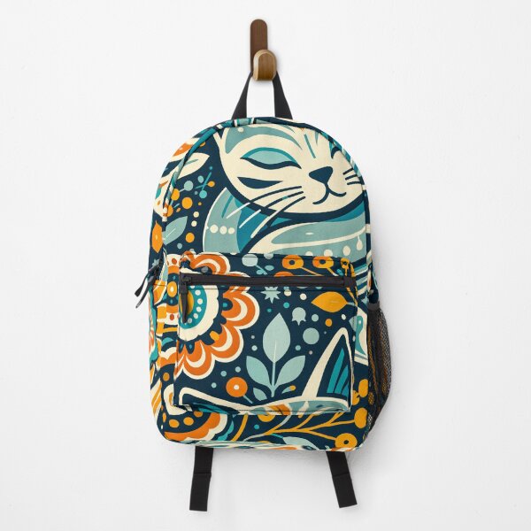 Item preview, Sleeping Folk Cat – Retro Boho Floral Garden designed and sold by ArtByBoya.