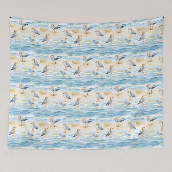 Item preview, Watercolor Shorebirds Beach Sandpiper Pattern designed and sold by ArtDzignsZA.