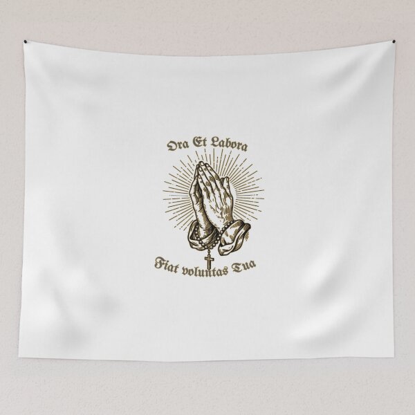 Item preview, Ora Et Labora Praying Hands Vintage Christian Design Fiat Voluntas Tua designed and sold by Love Christ Live Life.