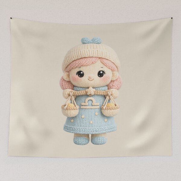 Item preview, Cute Libra Balance Scales Plush Zodiac Nursery | Kawaii Knitted Astrology Art designed and sold by Moons Studio.
