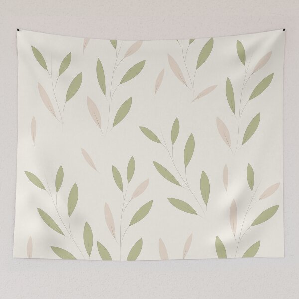 Item preview, A delicate botanical pattern featuring scattered sage green leaves on a soft neutral background. designed and sold by TatinkaArtskill.