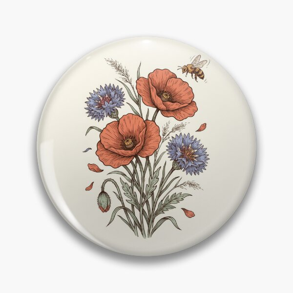 Item preview, Red Poppy Cornflower Bee Botanical Wildflower Illustration designed and sold by NuvoraNest.